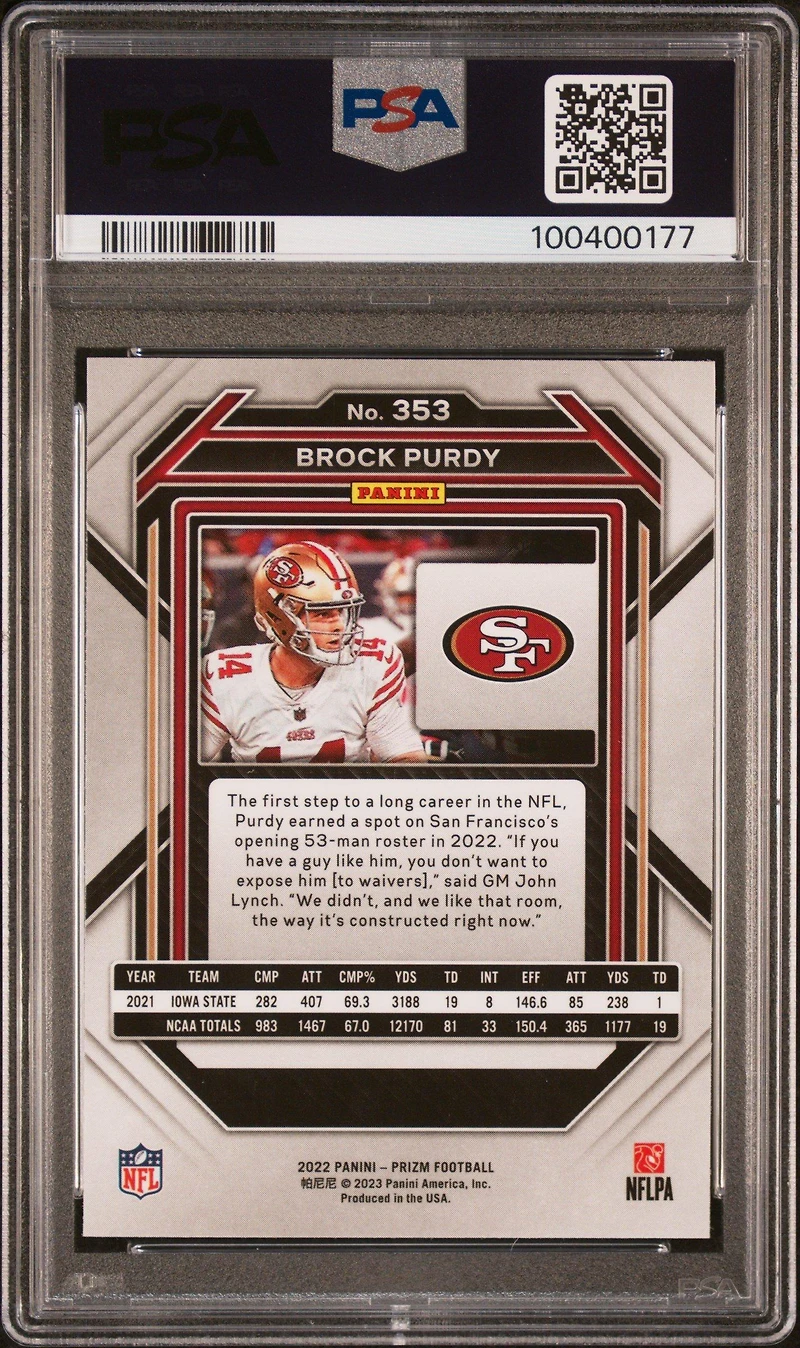 2022 Panini Prizm 353 Brock Purdy PSA