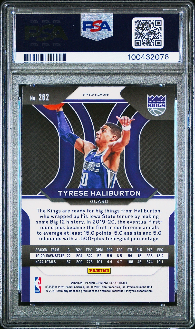 2020 Panini Prizm 262 Tyrese Haliburton Ice PSA