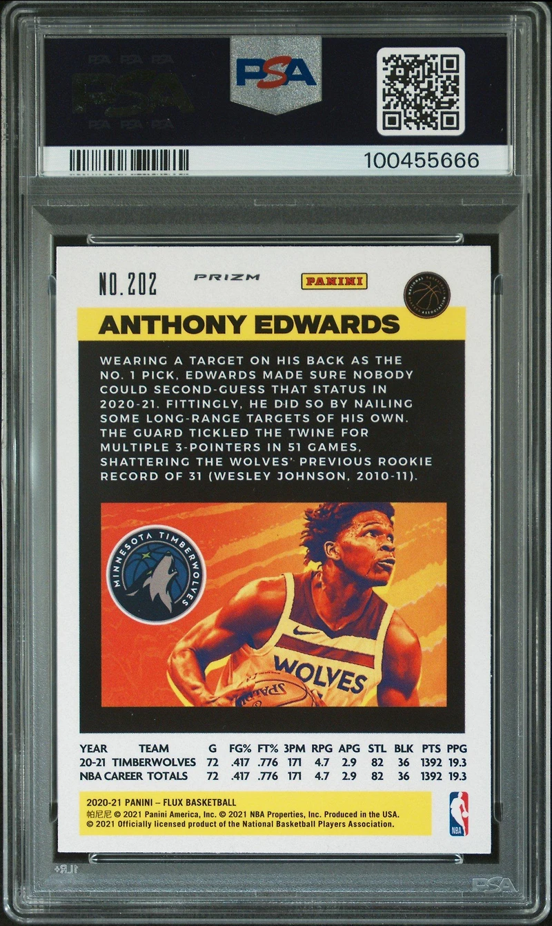 2020 Panini Flux 202 Anthony Edwards Pulsar PSA 10