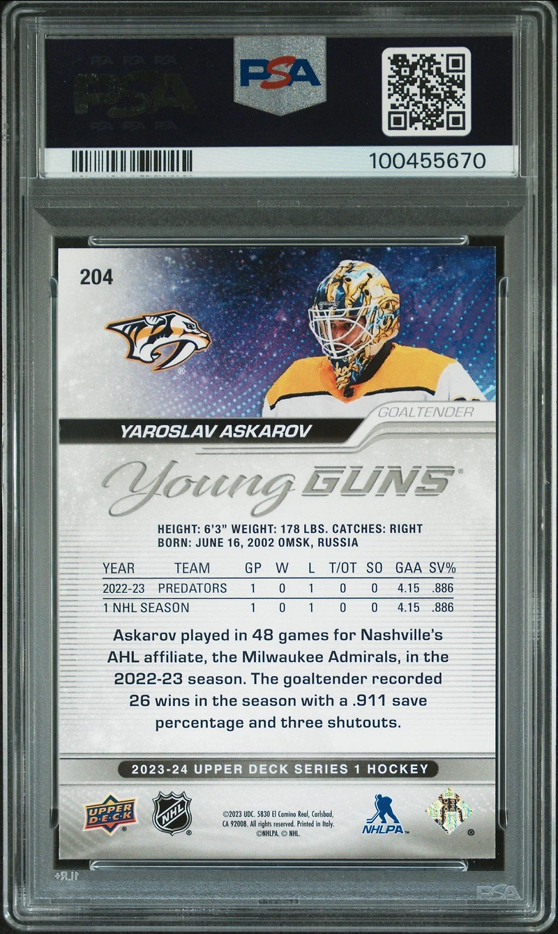 2023 Upper Deck 204 Yaroslav Askarov PSA 9