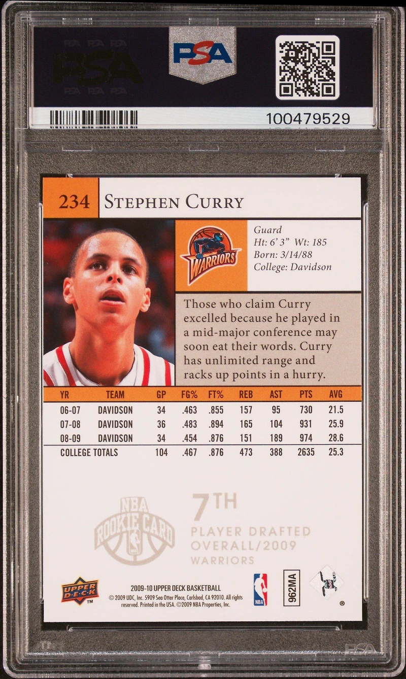 2009 Upper Deck 234 Stephen Curry PSA