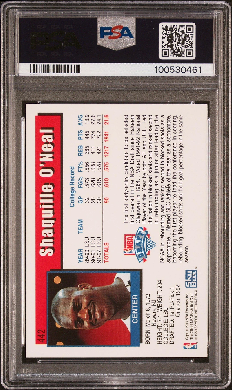 1992 Hoops 442 Shaquille O'neal PSA