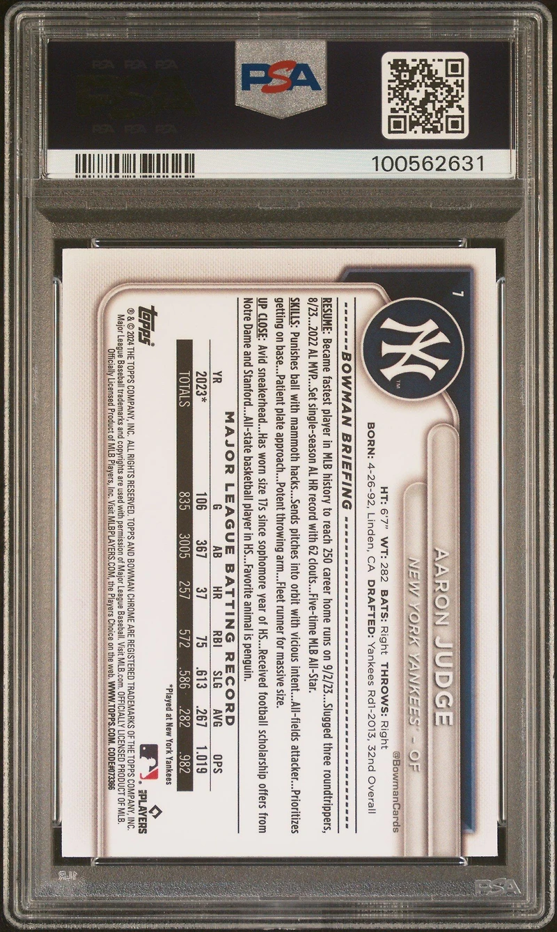 2024 Bowman Mega Box Chrome 7 Aaron Judge PSA 10