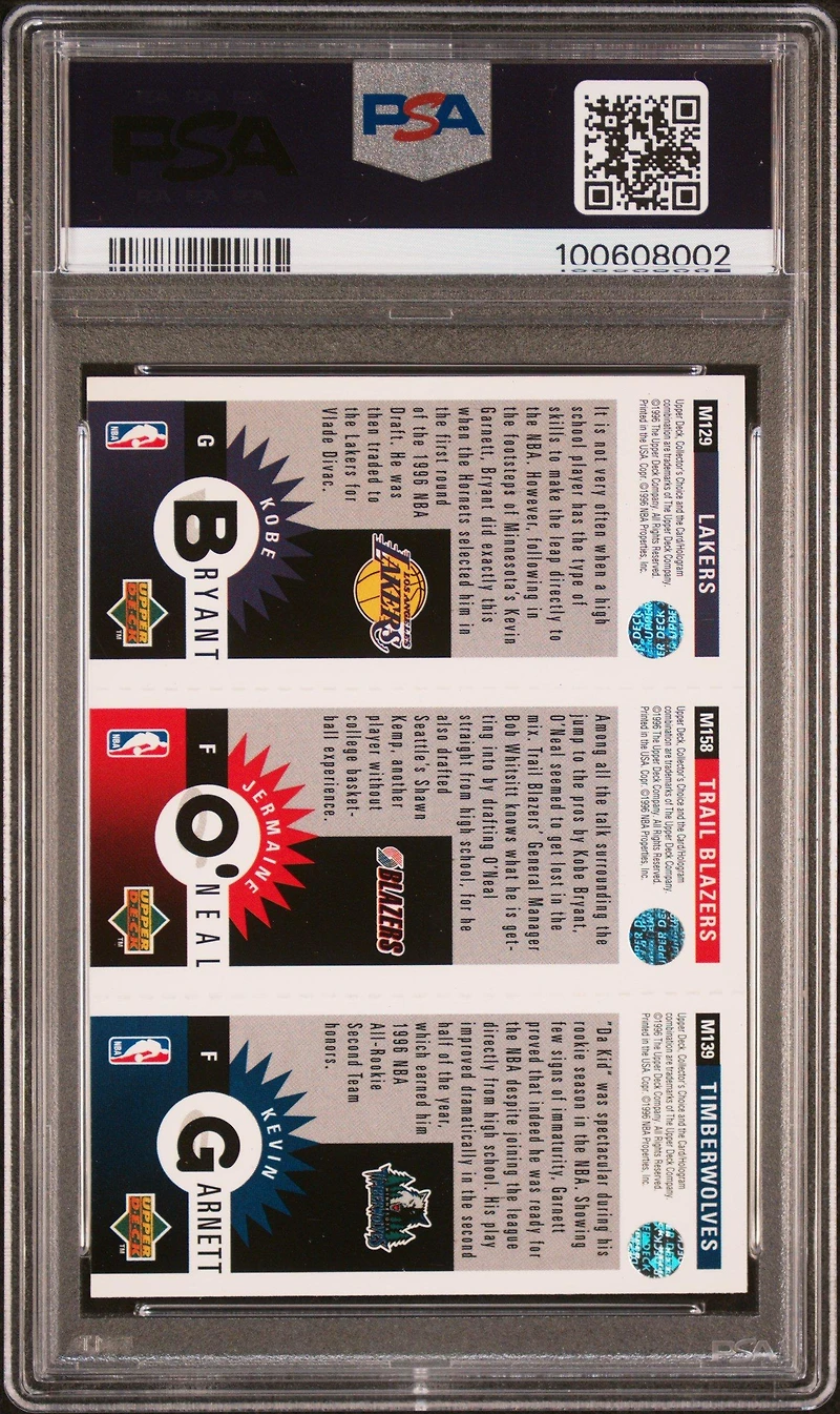 1996 Collector's Choice Mini Ii Jermaine O'neal/kobe Bryant/kevin Garnett PSA
