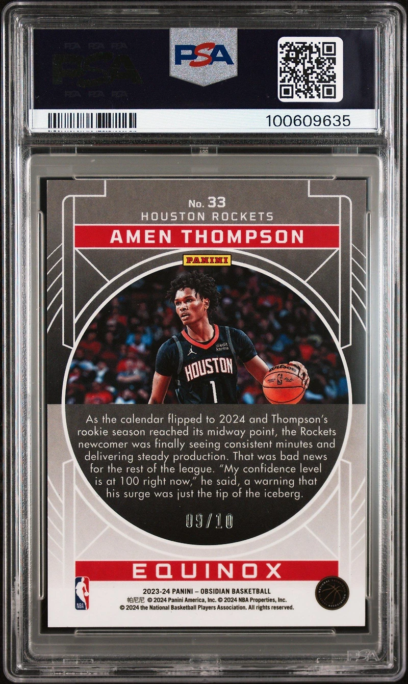 2023 Panini Obsidian Equinox 33 Amen Thompson Electric Etch Gold Flood PSA 10