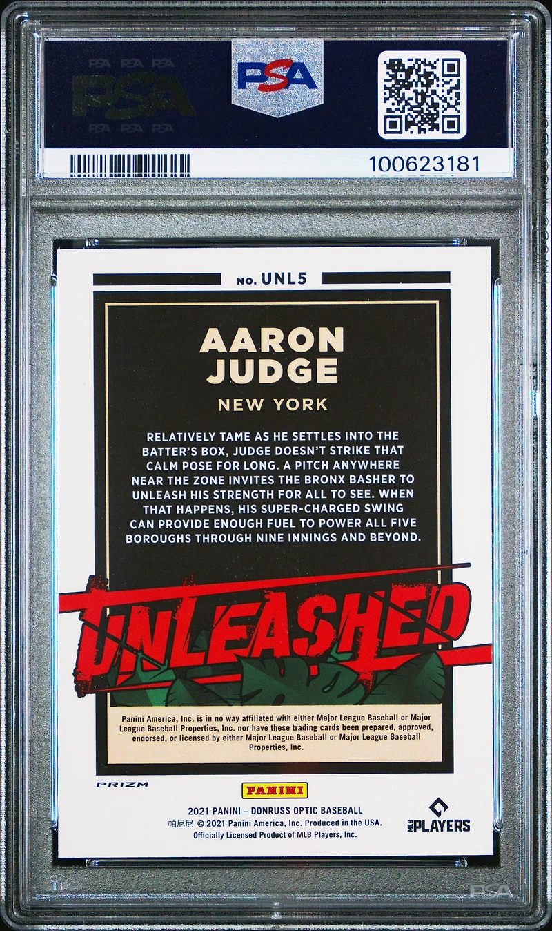 2021 Panini Donruss Optic Unleashed Unl5 Aaron Judge Holo PSA 10
