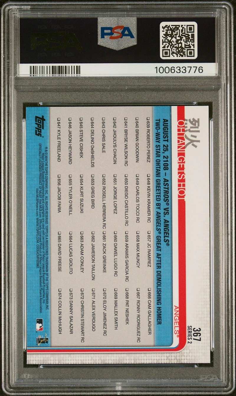 2019 Topps 367 Ohtani Gets Hot PSA 10