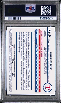 2024 Topps Chrome Rookie Autographs Rajf Justin Foscue PSA 10