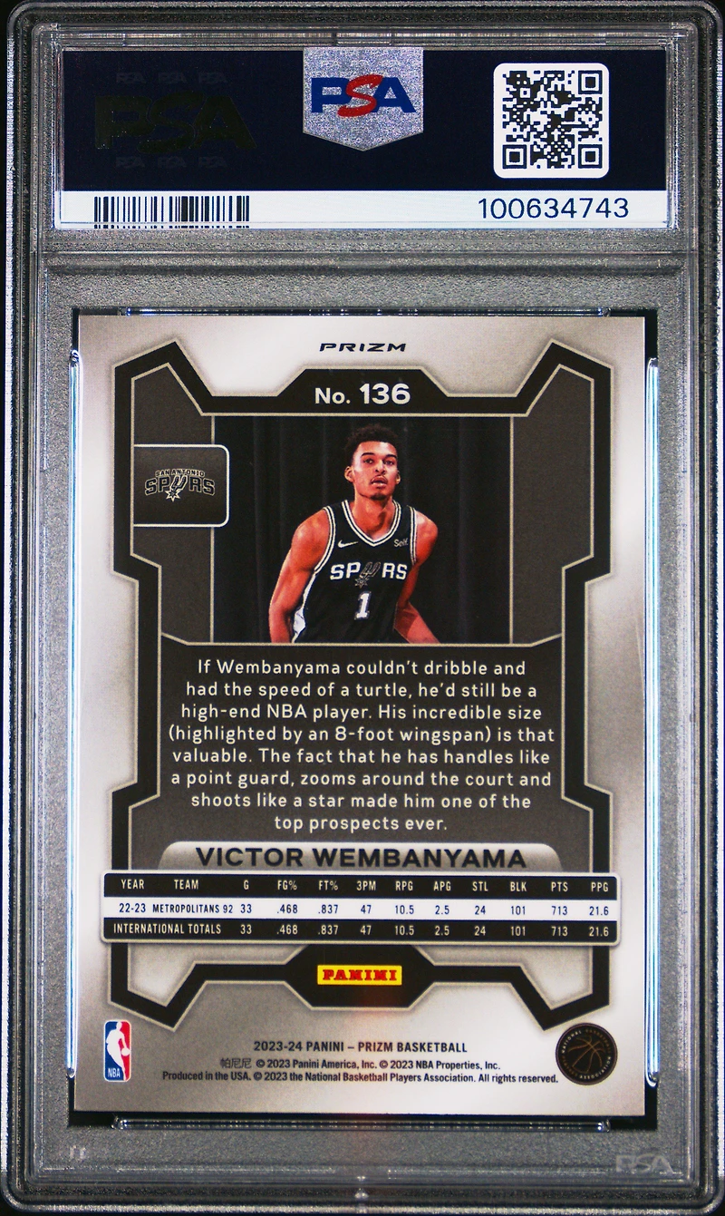 2023 Panini Prizm 136 Victor Wembanyama Silver Prizm PSA