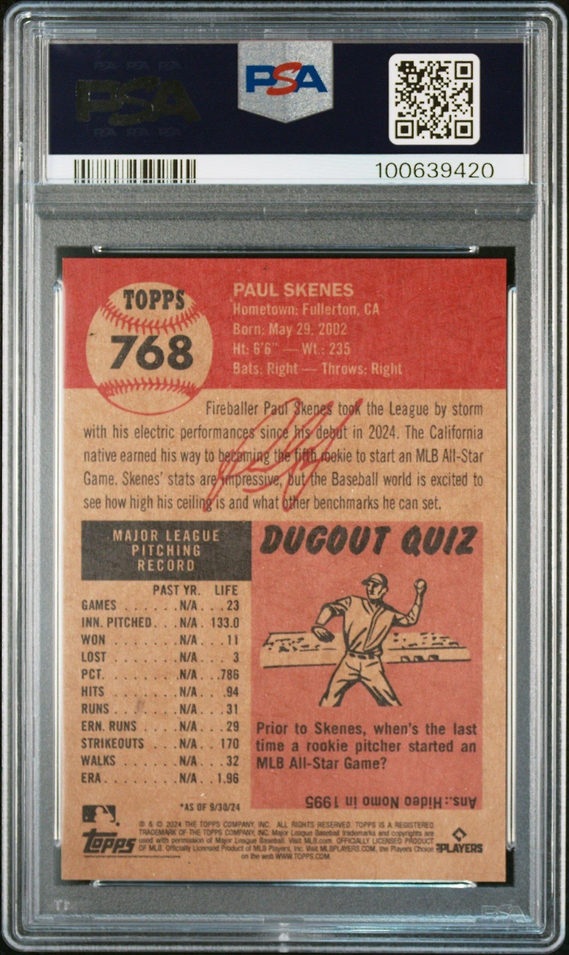 2024 Topps Living 768 Paul Skenes PSA 10