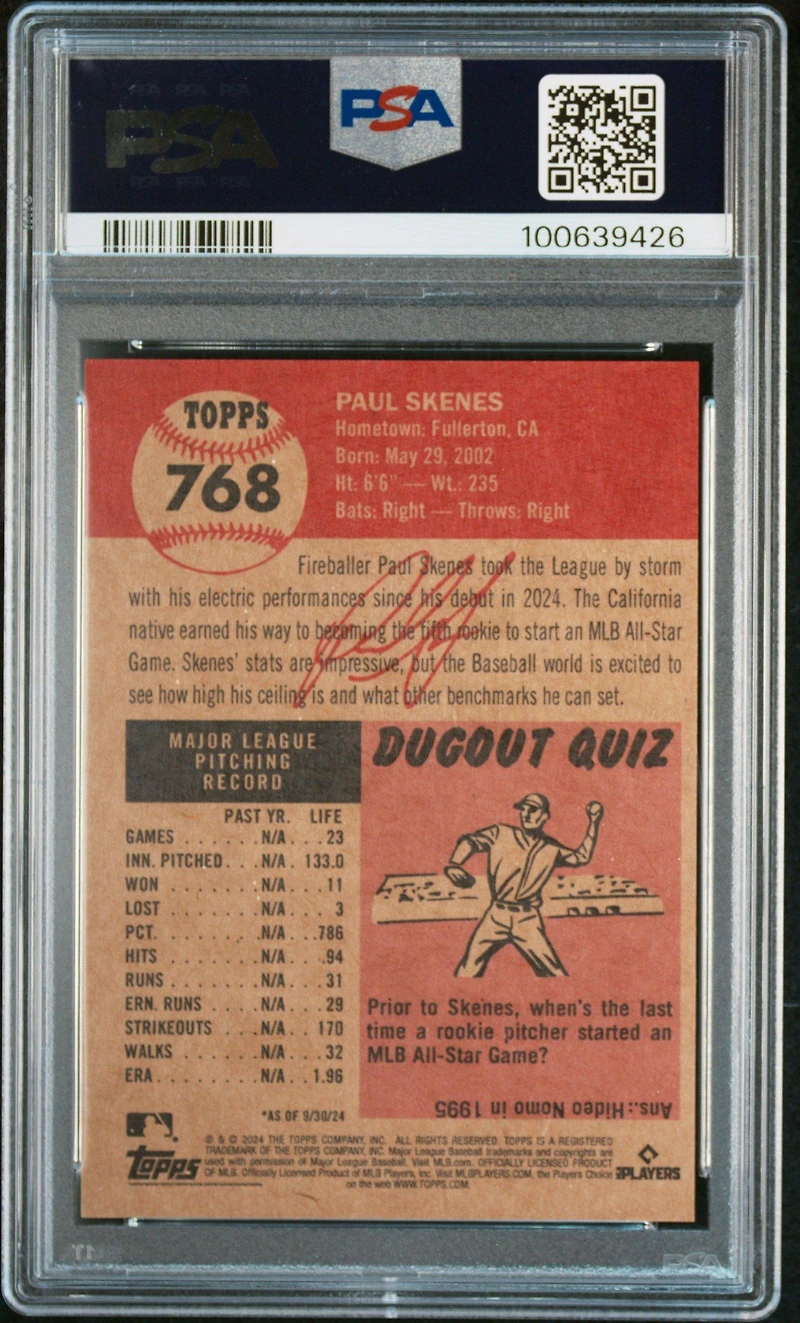 2024 Topps Living 768 Paul Skenes PSA 9