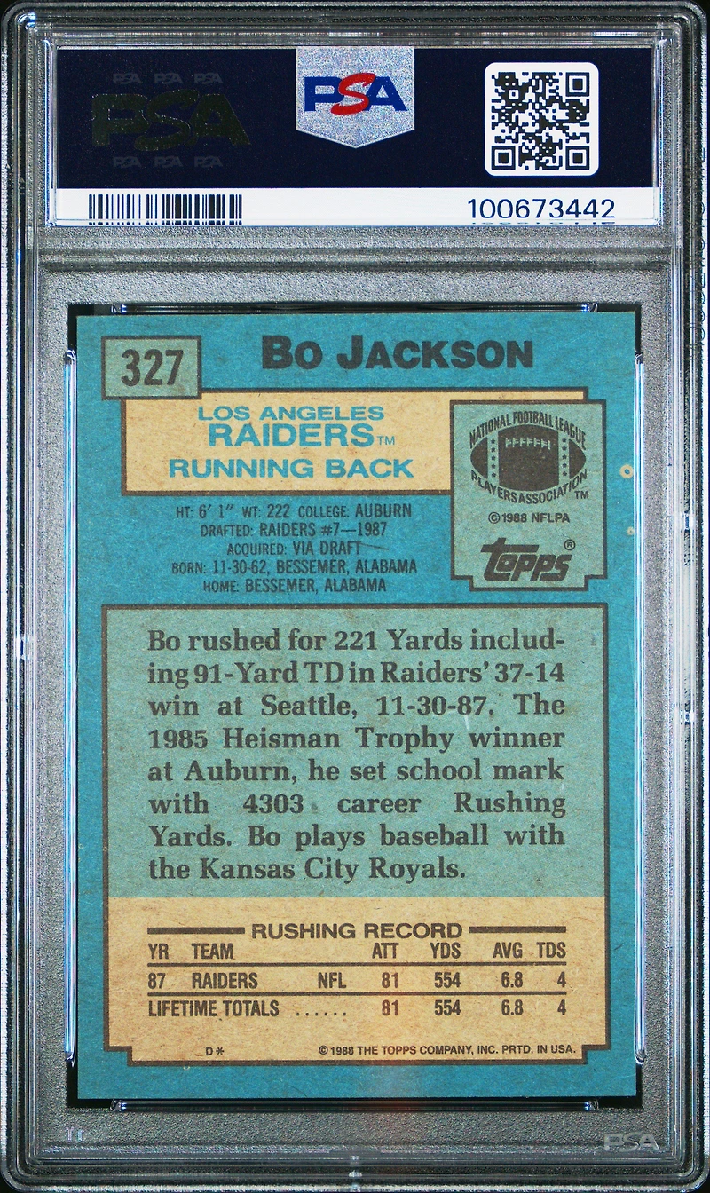 1988 Topps 327 Bo Jackson PSA