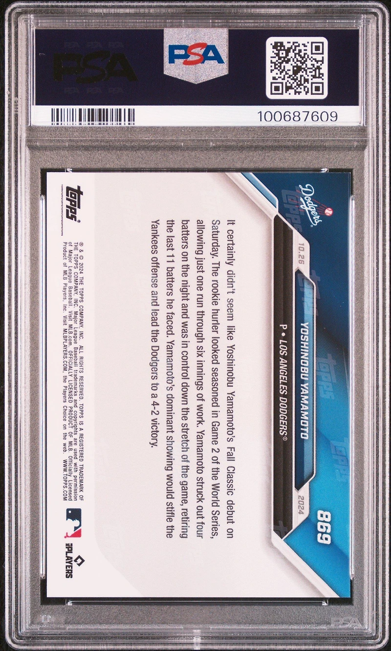 2024 Topps Now 869 Yoshinobu Yamamoto PSA 10