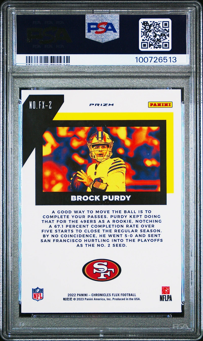 2022 Panini Chronicles Flux Rookies Fx2 Brock Purdy Silver PSA 10