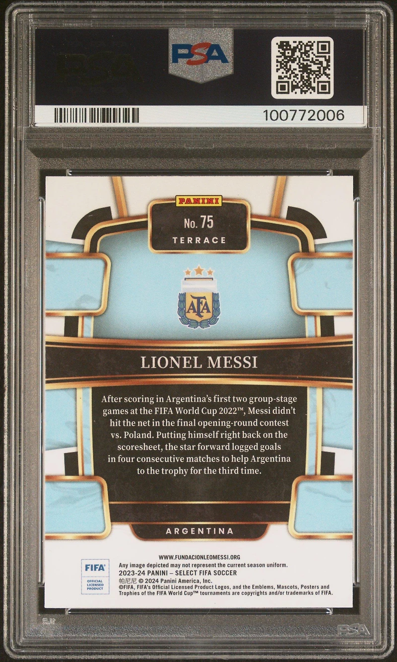2023-24 Panini Select Fifa 75 Lionel Messi PSA 10