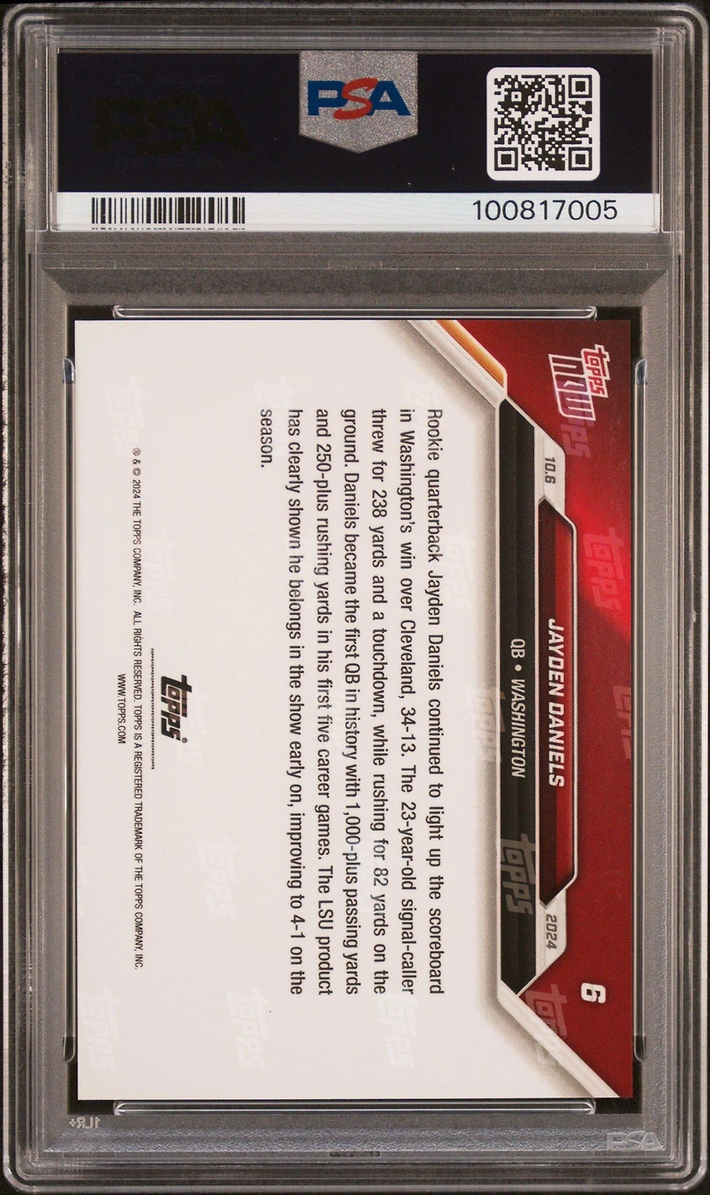 2024 Topps Now 6 Jayden Daniels PSA 10