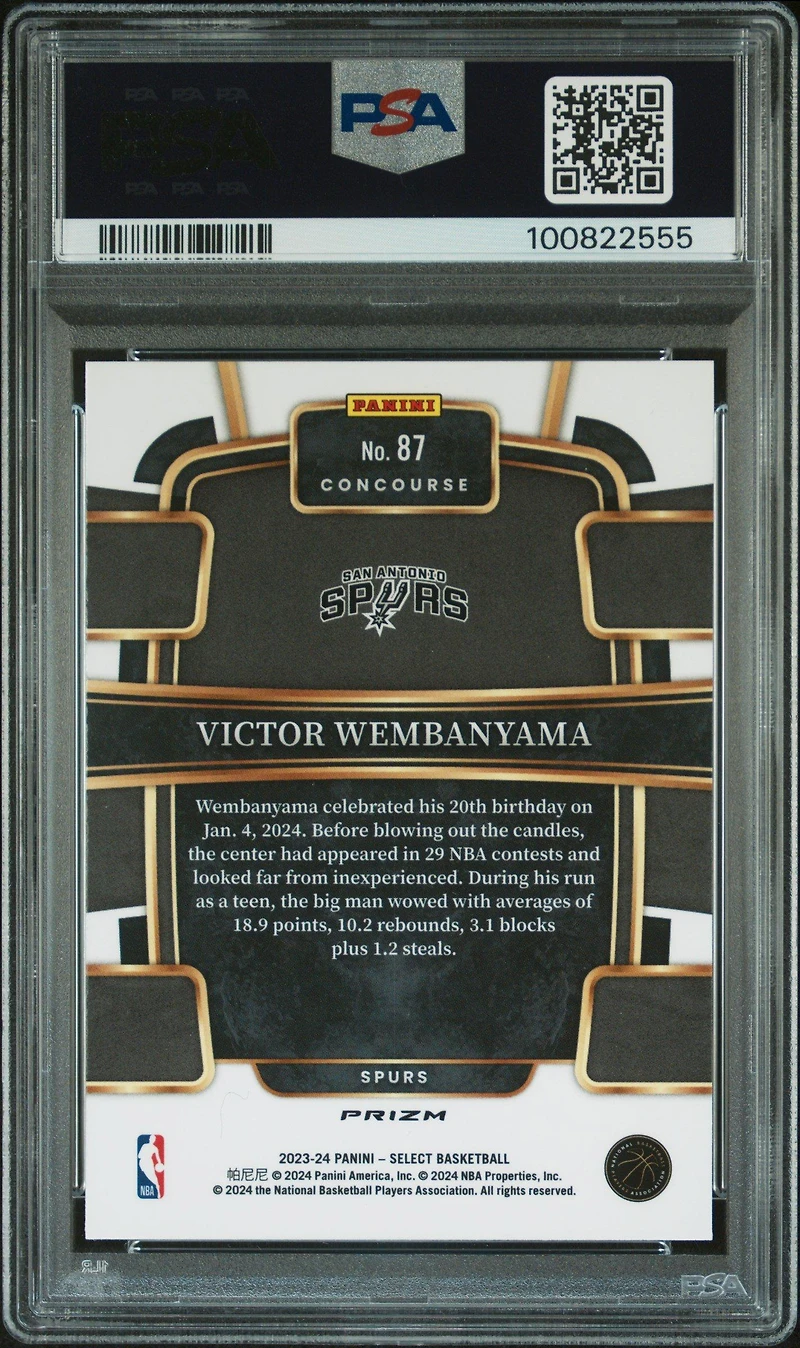 2023 Panini Select 87 Victor Wembanyama Green Shock PSA 10
