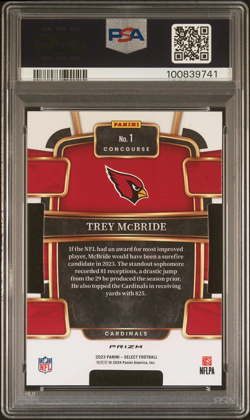 2023 Panini Select 1 Trey Mcbride Die-cut Zebra Prizm PSA 9