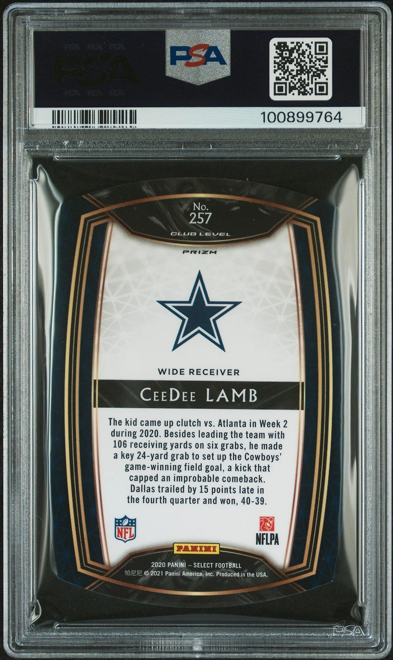 2020 Panini Select 257 Ceedee Lamb Die-cut Light Blue Prizm PSA 9