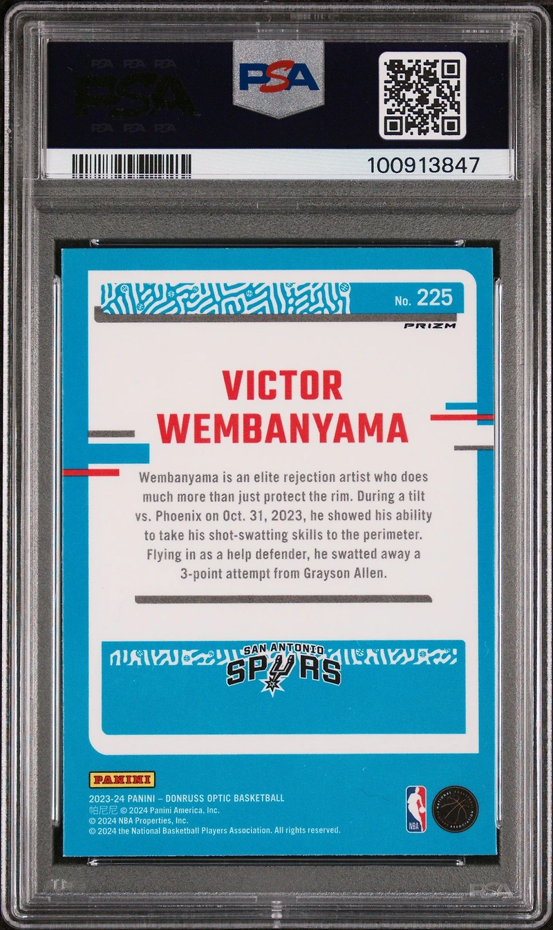 2023 Panini Donruss Optic 225 Victor Wembanyama Purple Shock PSA