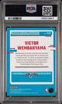 2023 Panini Donruss Optic 225 Victor Wembanyama Purple Shock PSA