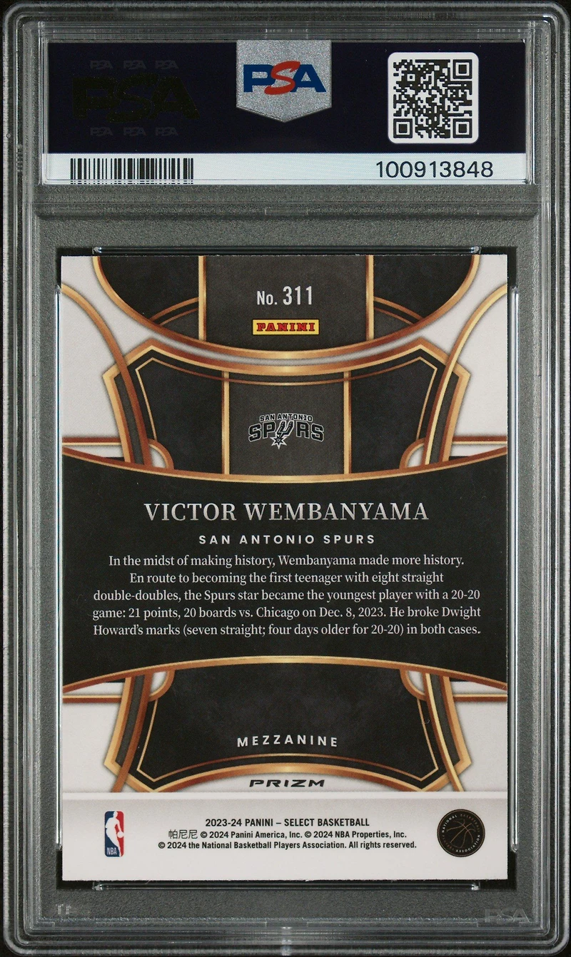 2023 Panini Select 311 Victor Wembanyama Tectonic PSA 10