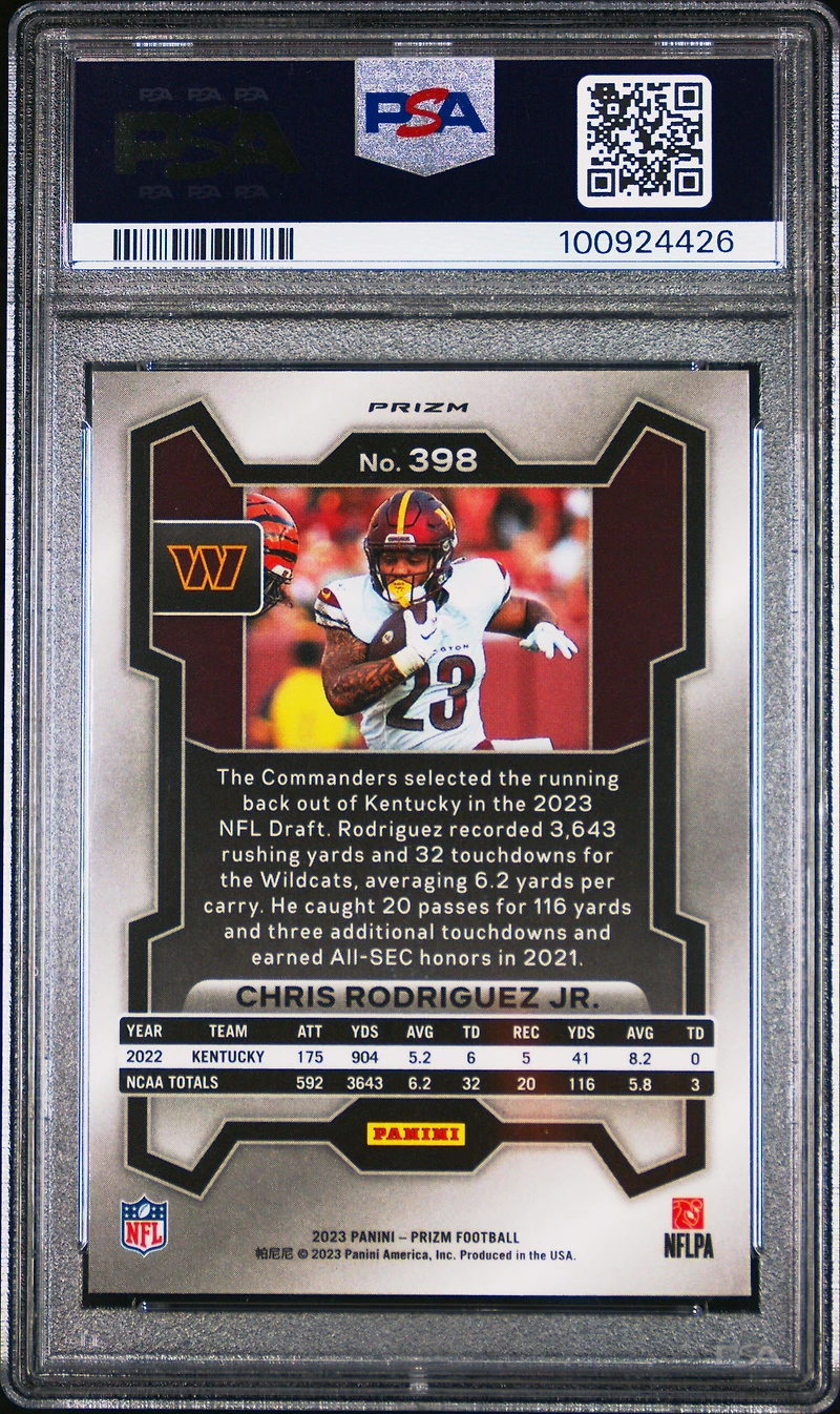 2023 Panini Prizm 398 Chris Rodriguez Jr. Black & White Checker PSA 10