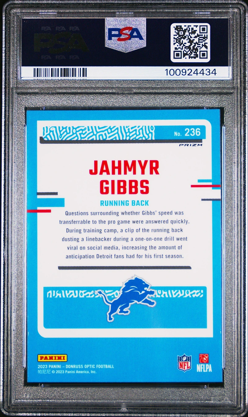 2023 Panini Donruss Optic 236 Jahmyr Gibbs PSA 10
