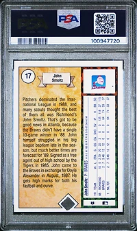 1989 Upper Deck 17 John Smoltz Star Rookie PSA 10