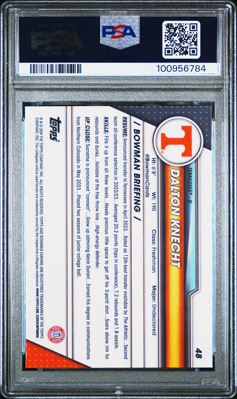 2023 Bowman University Chrome 48 Dalton Knecht PSA 10