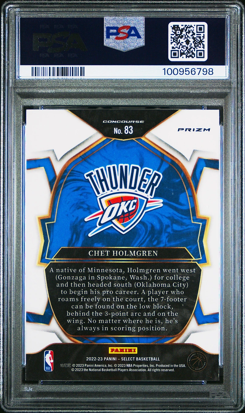 2022 Panini Select 83 Chet Holmgren Green/white/purple PSA 10