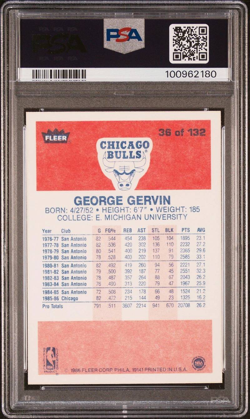 1986 Fleer 36 George Gervin PSA 9