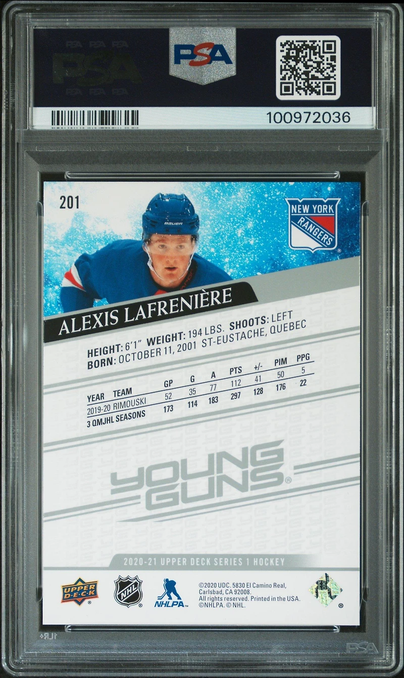 2020 Upper Deck 201 Alexis Lafreniere PSA