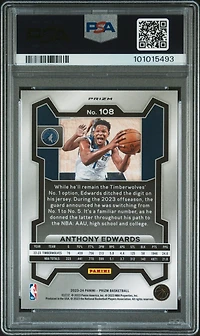 2023 Panini Prizm 108 Anthony Edwards Silver Prizm PSA 10