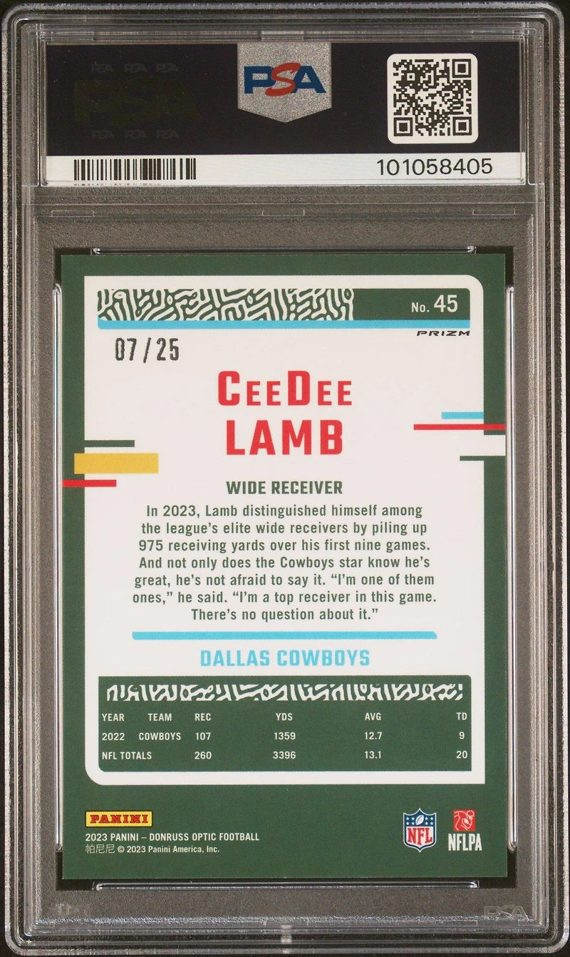 2023 Panini Donruss Optic 45 Ceedee Lamb Black Pandora PSA 9