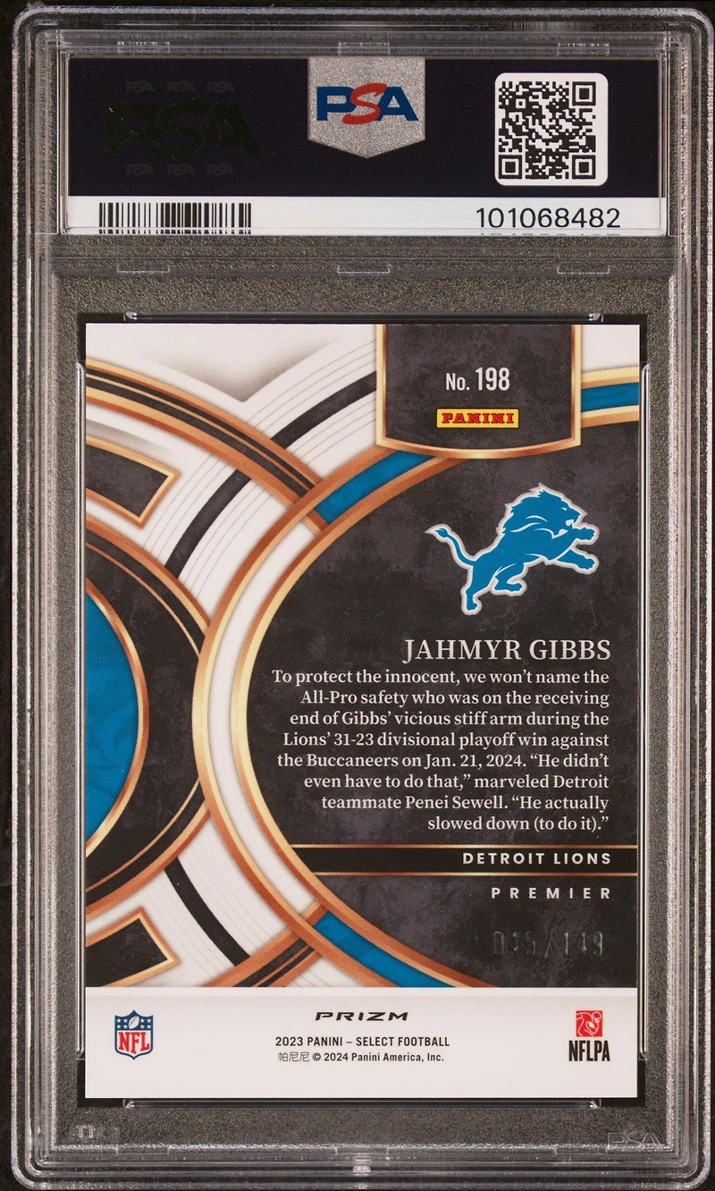 2023 Panini Select Jahmyr Gibbs Blue Prizm PSA 10