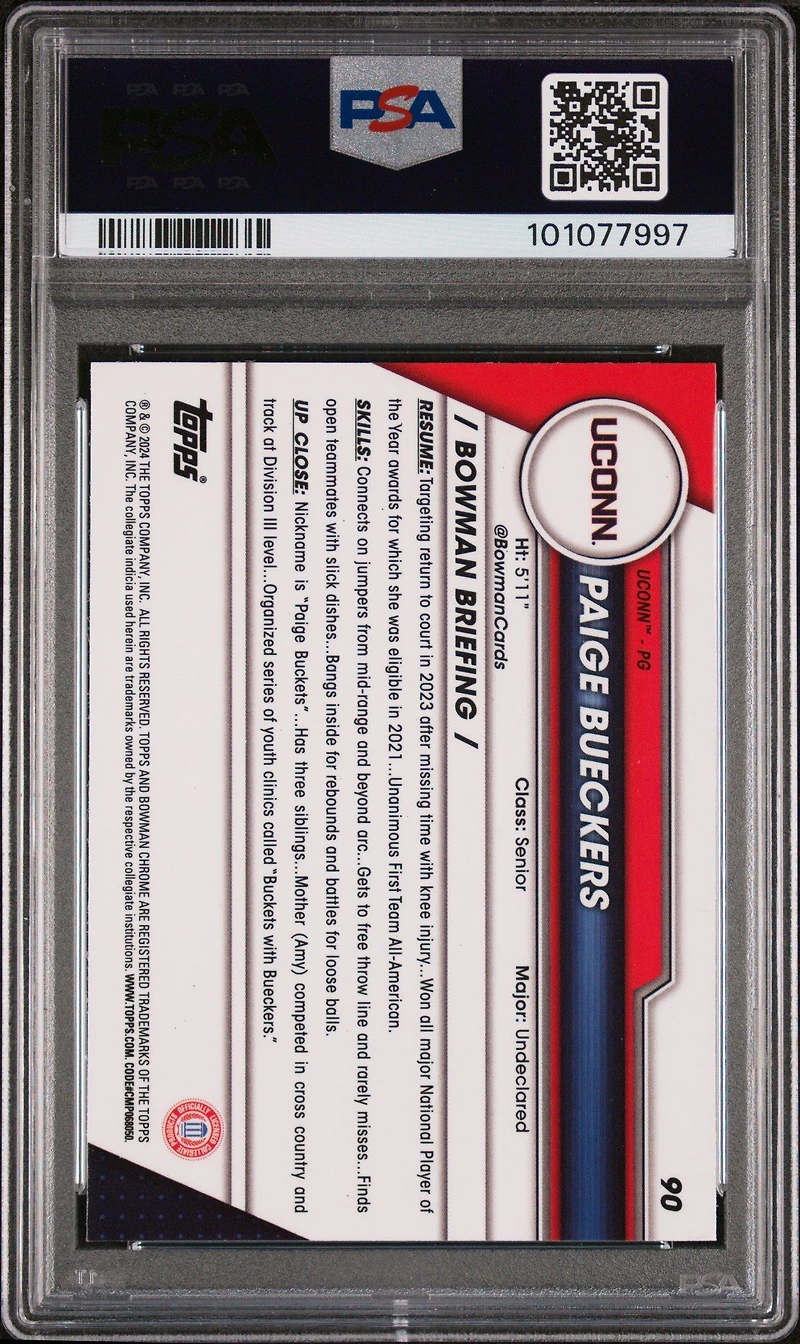 2023 Bowman University Chrome 90 Paige Bueckers PSA 10