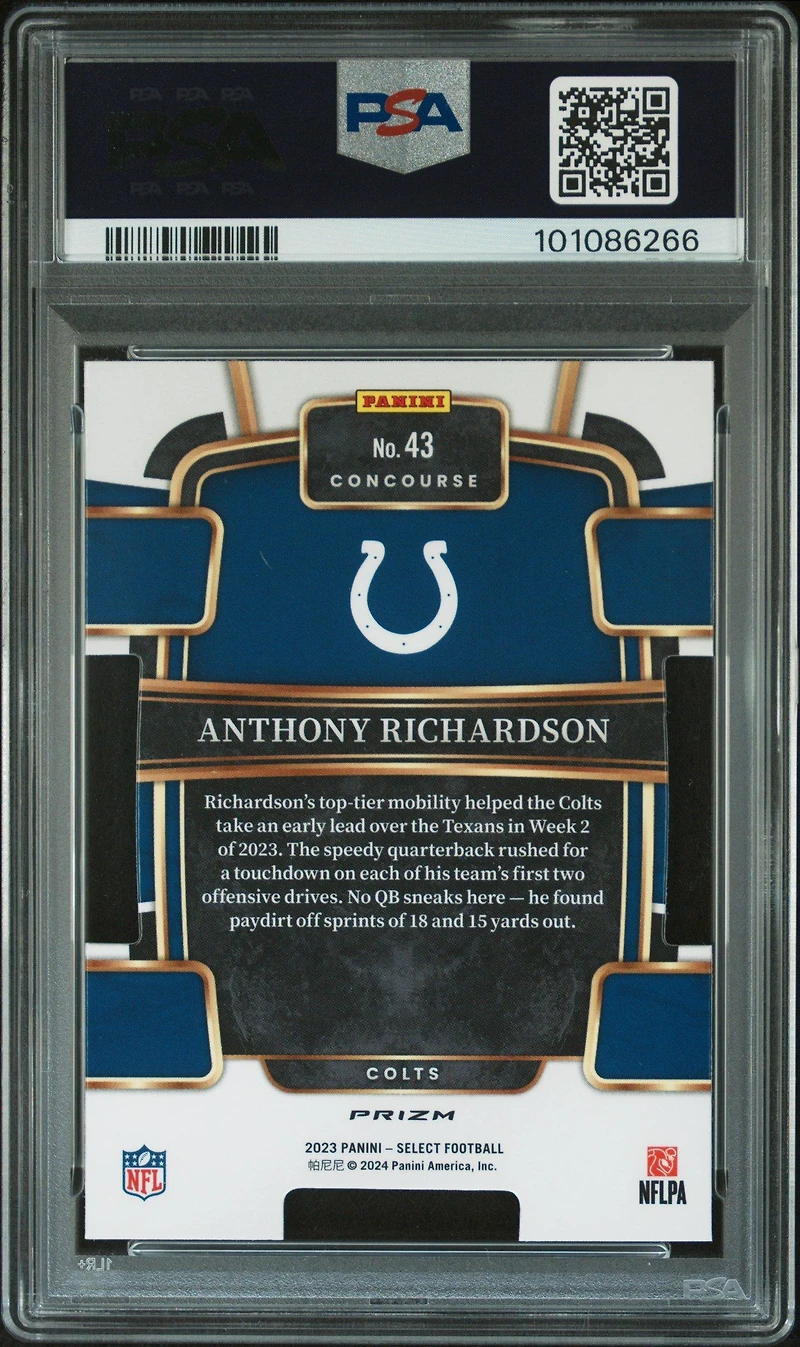 2023 Panini Select 43 Anthony Richardson Die-cut Zebra Prizm PSA 10