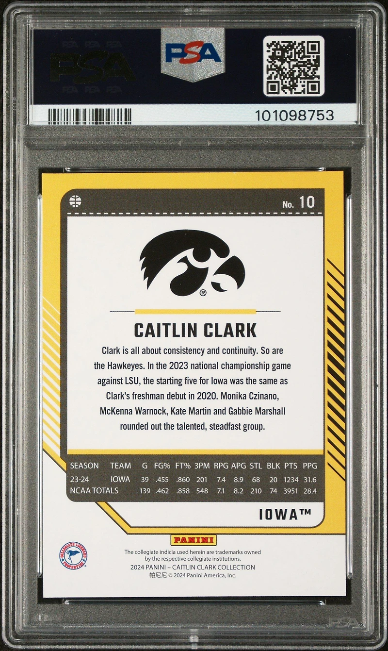 2024 Panini Caitlin Clark Collection Donruss 10 Caitlin Clark Panini PSA 10