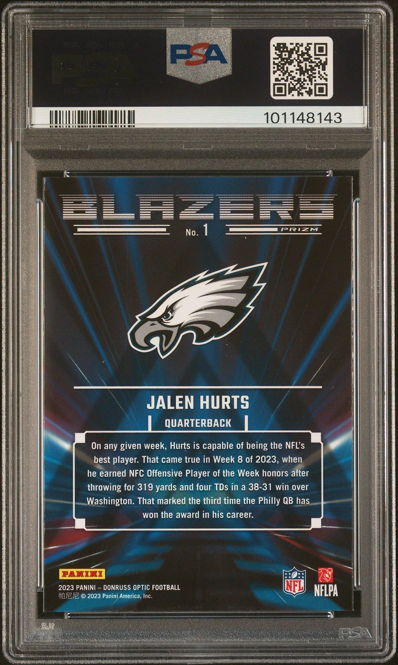 2023 Panini Donruss Optic Blazers 1 Jalen Hurts PSA 10