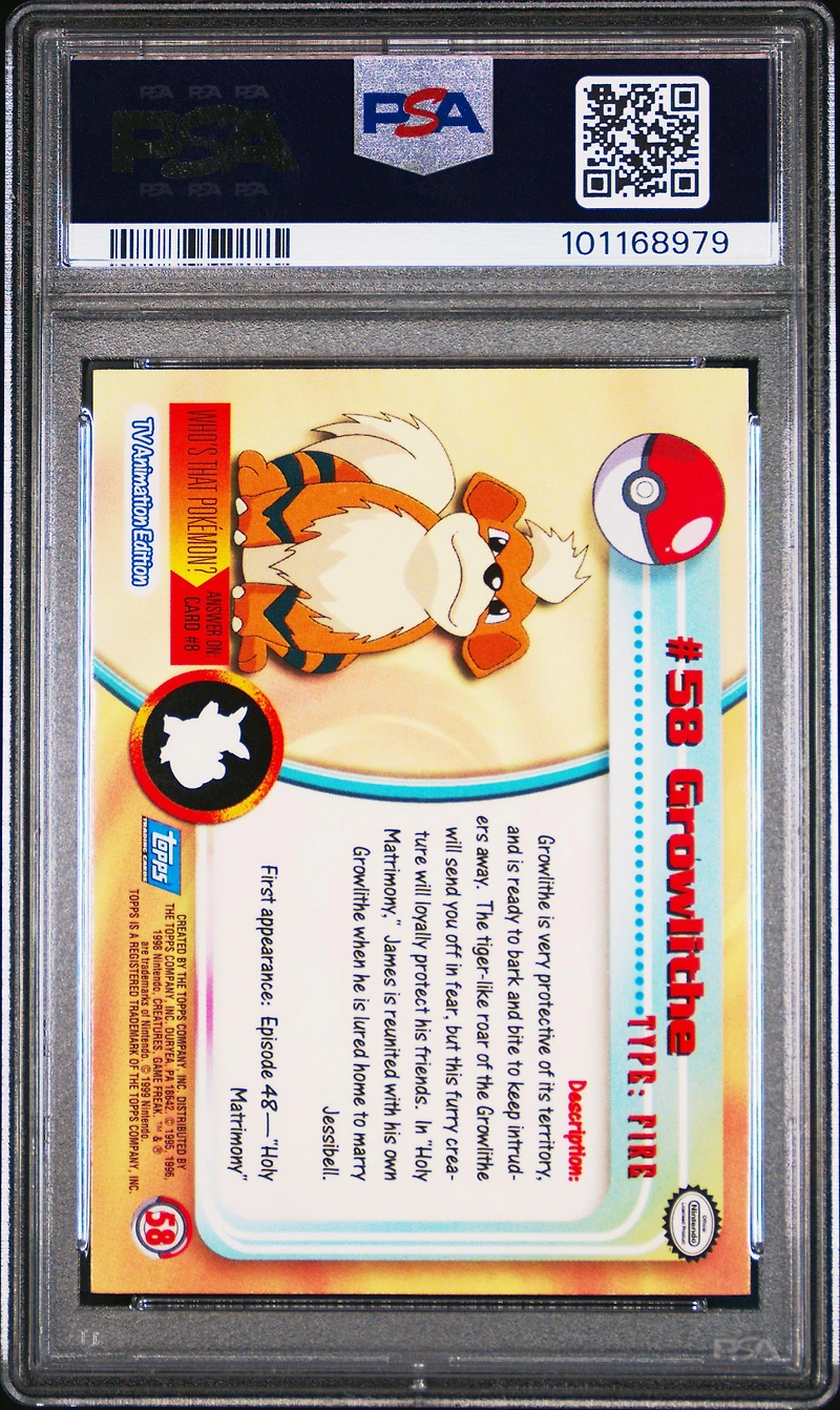 1999 Topps Pokemon Tv 58 Growlithe PSA 8