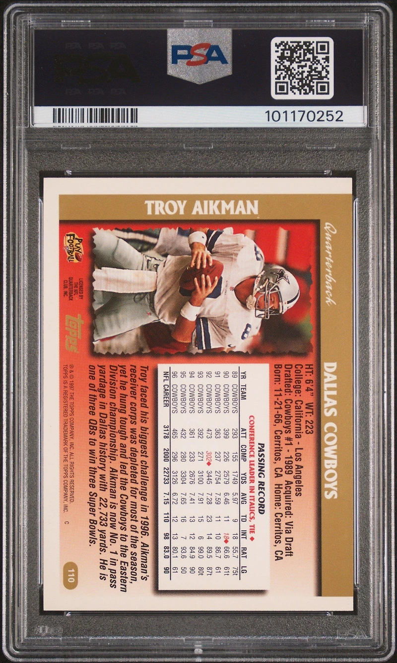 1997 Topps 110 Troy Aikman Minted In Canton PSA 9