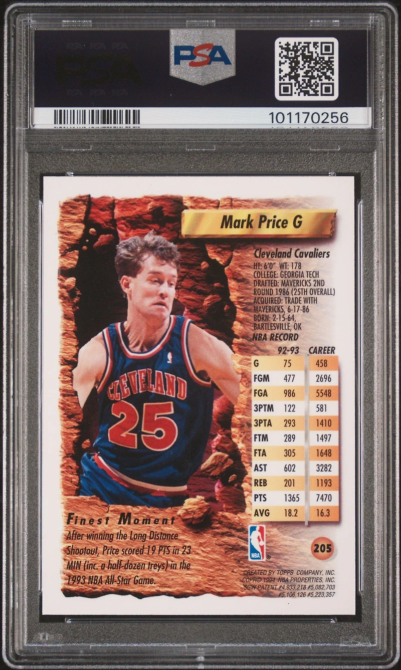 1993 Finest 205 Mark Price Refractor PSA 8