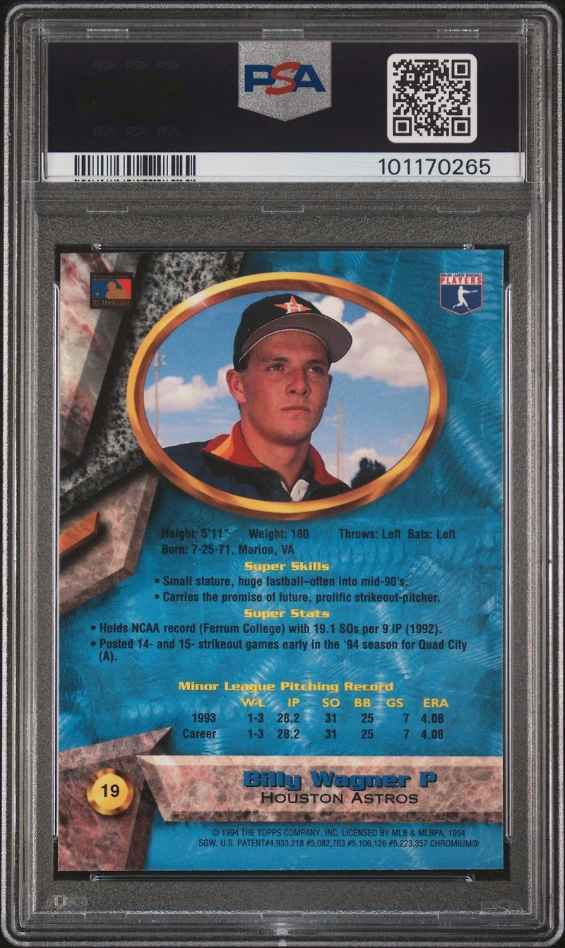 1994 Bowman's Best 19 Billy Wagner Blue PSA