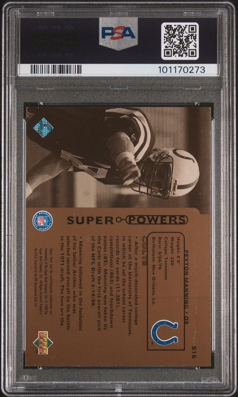 1998 Upper Deck Super Powers S16 Peyton Manning PSA 8