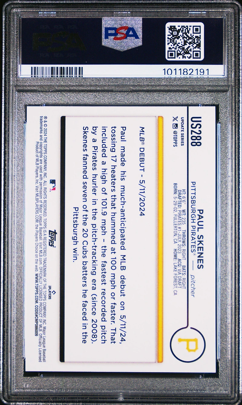 2024 Topps Update Us288 Paul Skenes Rainbow Foil PSA 9