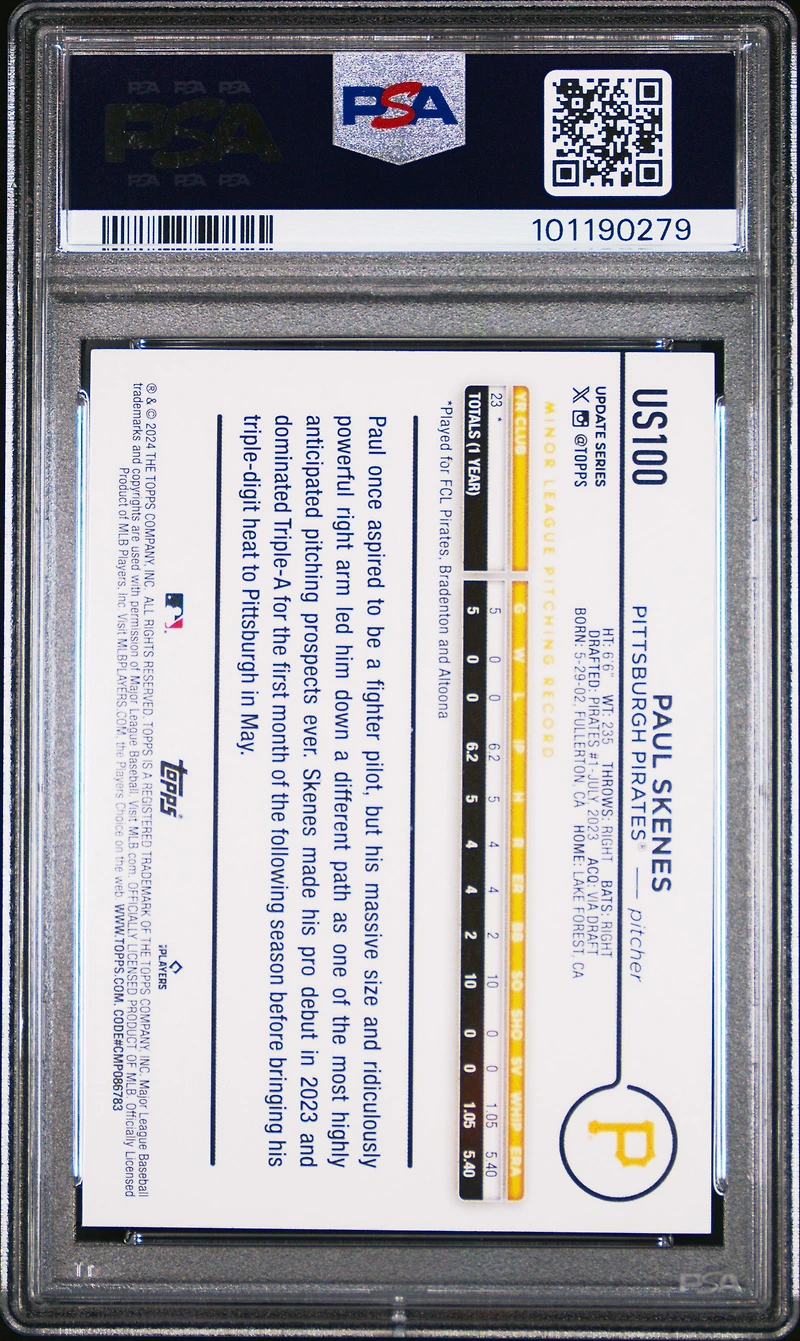 2024 Topps Update Us100 Paul Skenes Holiday PSA 9