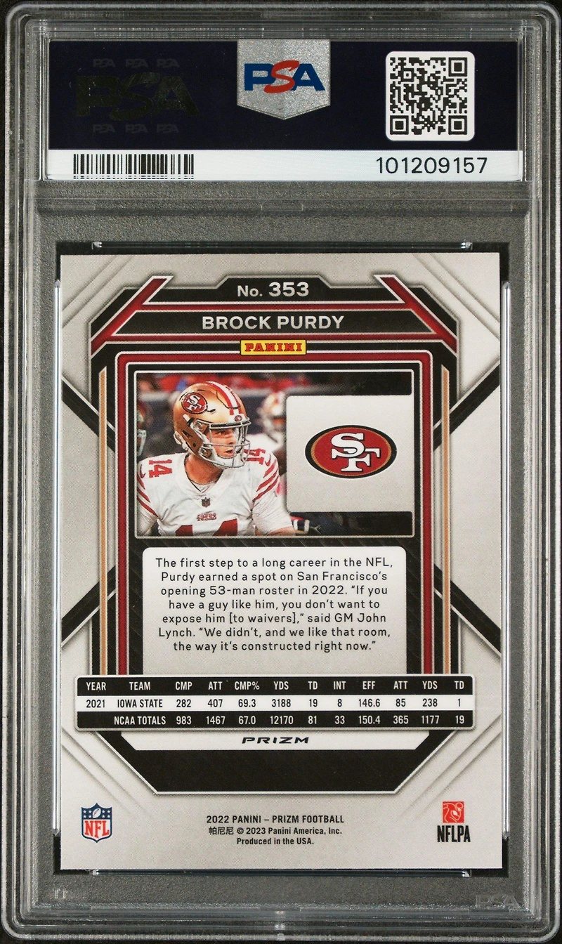 2022 Panini Prizm 353 Brock Purdy Silver Prizm PSA