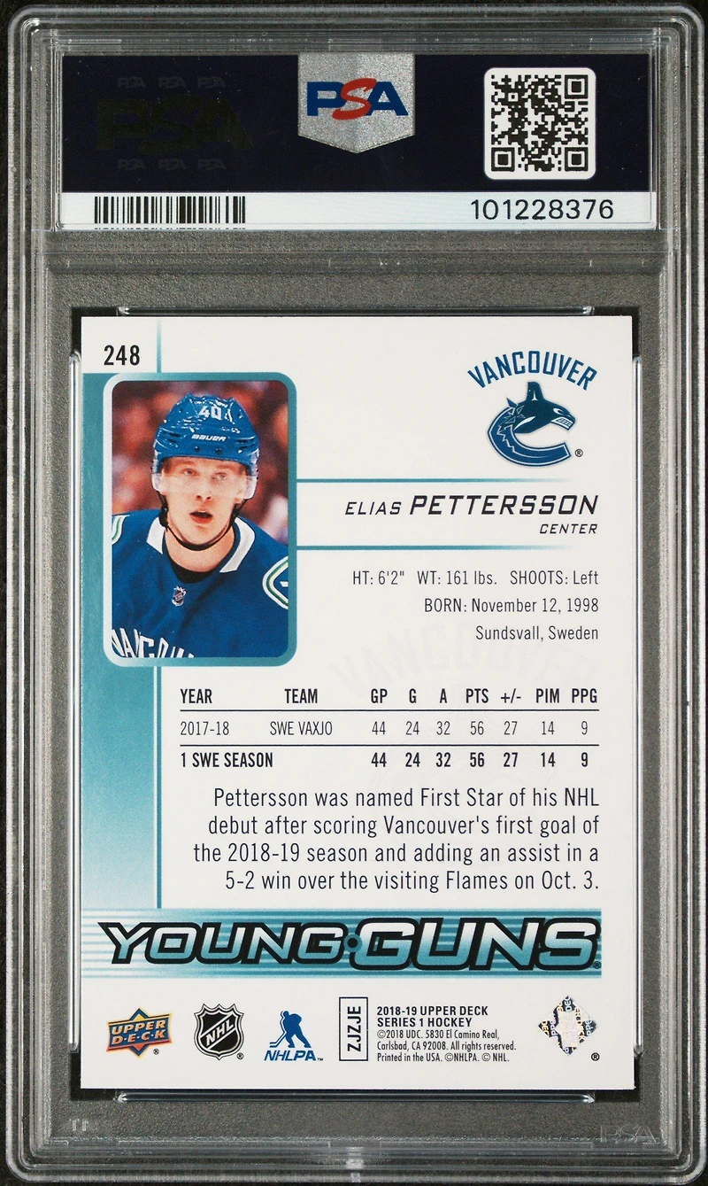 2018 Upper Deck 248 Elias Pettersson PSA 9
