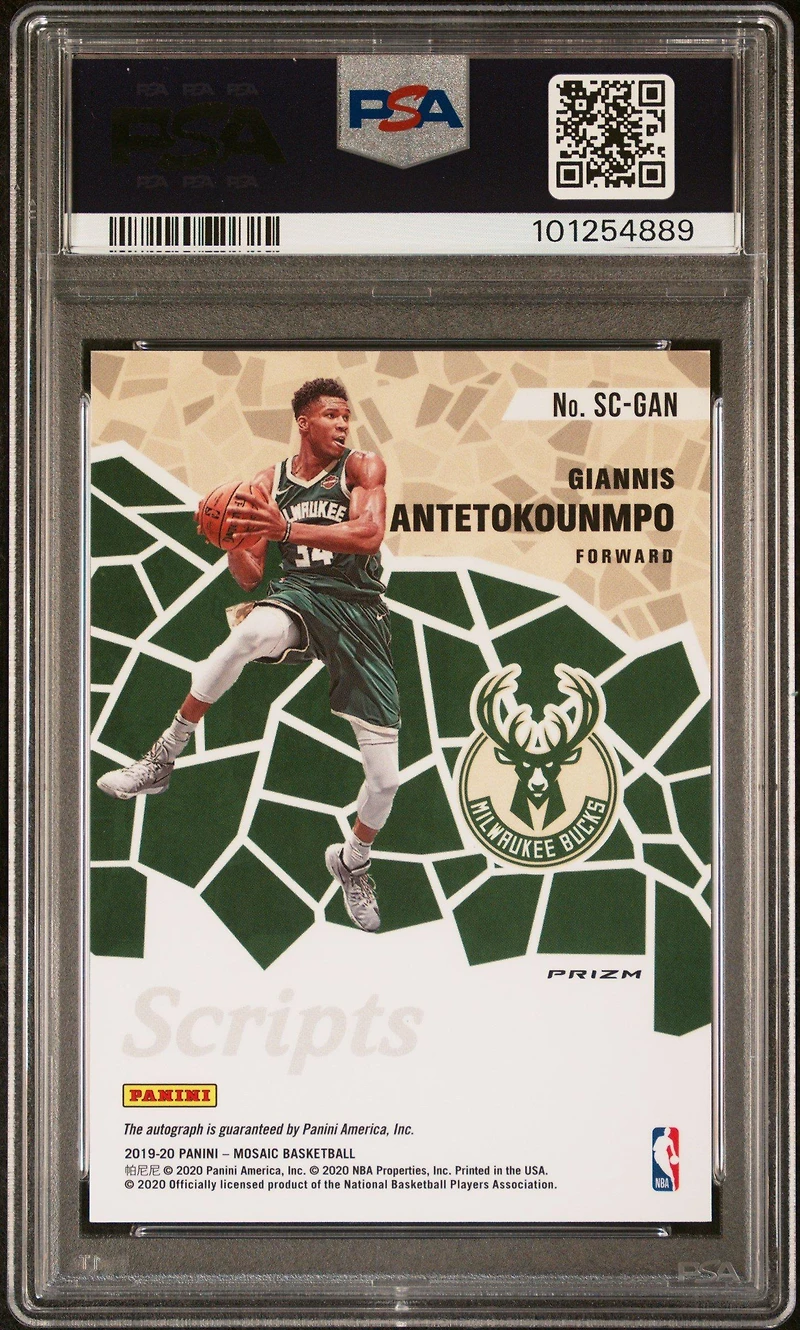 2019 Panini Mosaic Scripts Scgan Giannis Antetokounmpo PSA 10